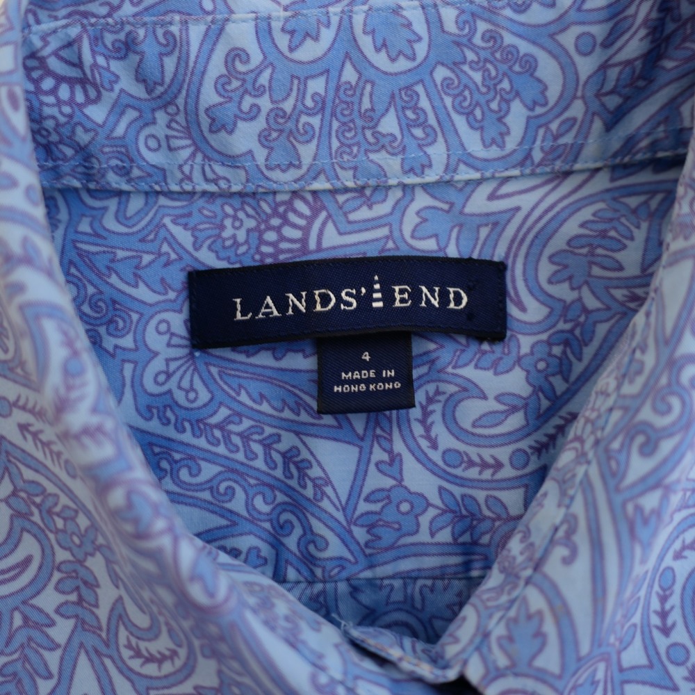 Land's End 4 Blue Baroque Paisley Collared Button Front 3/4 Sleeve Shirt Top - Picture 7 of 8